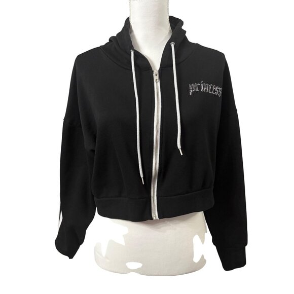 Rue21 Tops - Rue21 Y2K Black Cropped "Princess" Hoodie Modern Streetwear Junior XL